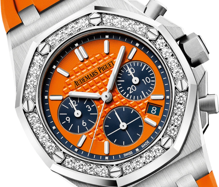 Audemars Piguet,Royal Oak Offshore 37mm,37mm,Stainless Steel,Orange,Blue,Automatic,Chronograph,Day,26231ST,26231ST.ZZ.D070CA.01
