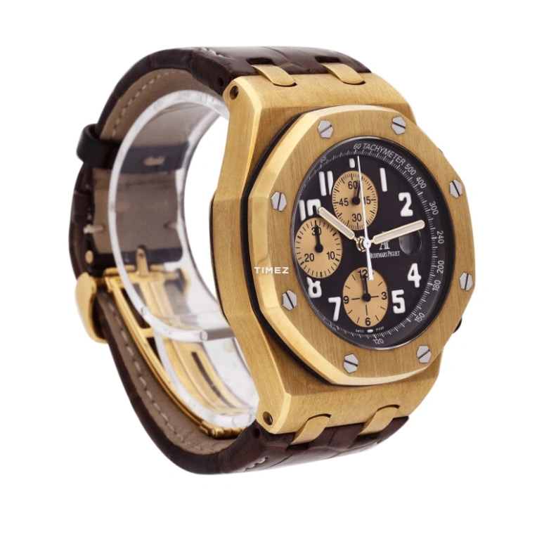 Audemars Piguet,Royal Oak Offshore 42mm,42mm,Yellow Gold,Brown,Automatic,Chronograph,Day,26007BA,26007BA.OO.D088CR.01