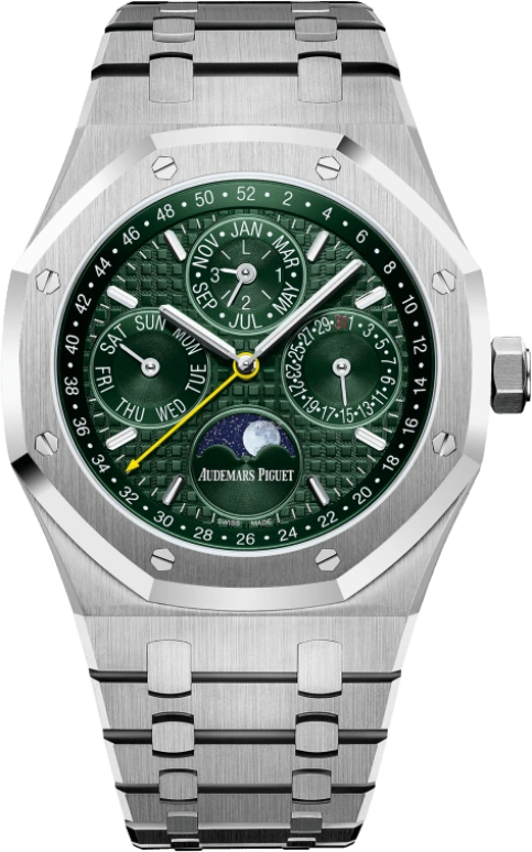 Audemars Piguet,Royal Oak 41mm,41mm,Stainless Steel,Green,Automatic,Moonphase,Perpetual Calendar,Leap Year,Month,40hours,In-house Caliber,26606ST,26606ST.OO.1220ST.01