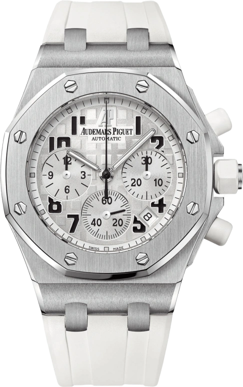 Audemars Piguet,Royal Oak Offshore 37mm,37mm,Rubber,Stainless Steel,White,Silver,Automatic,Chronograph,Day,26283ST,26283ST.OO.D010CA.01