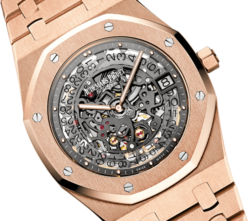Audemars Piguet,Royal Oak 39mm,39mm,Rose Gold,Skeleton,Stone Gray,Automatic,Day,40hours,15204OR,15204OR.OO.1240OR.01