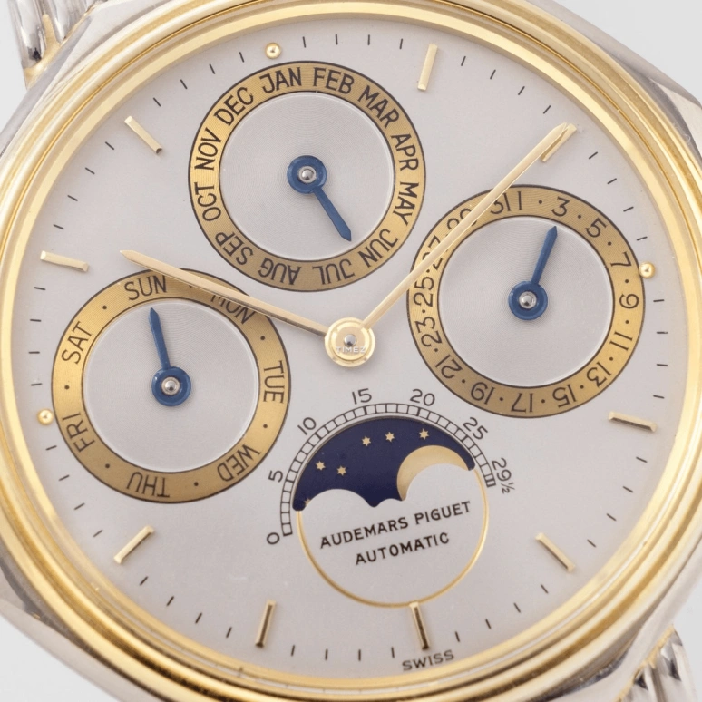 Audemars Piguet,Other 36mm,36mm,White Gold,Yellow Gold,Silver White,Automatic,Moonphase,Perpetual Calendar,Month,Date,40hours,In-house Caliber,5557CA