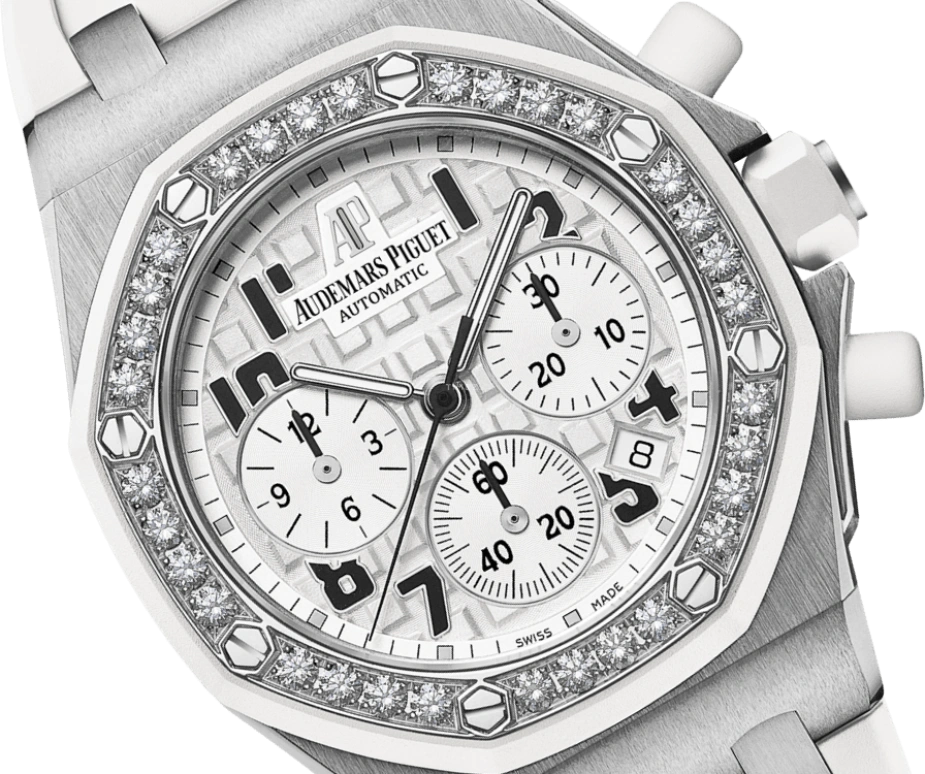 Audemars Piguet,Royal Oak Offshore 37mm,37mm,Rubber,Stainless Steel,White,Silver,Automatic,Chronograph,Day,26048SK,26048SK.ZZ.D010CA.01
