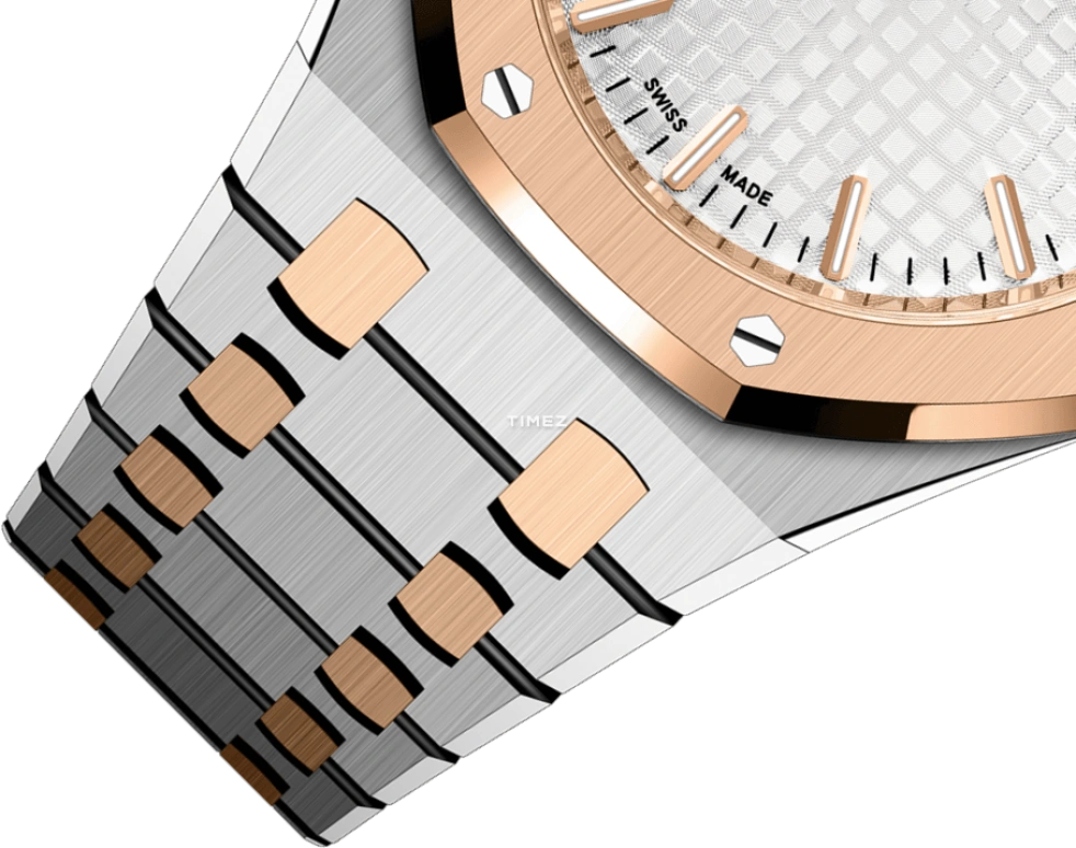 Audemars Piguet,Royal Oak 34mm,34mm,Stainless Steel,Rose Gold,Silver,White,Automatic,Day,50hours,77450SR,77450SR.OO.1361SR.02