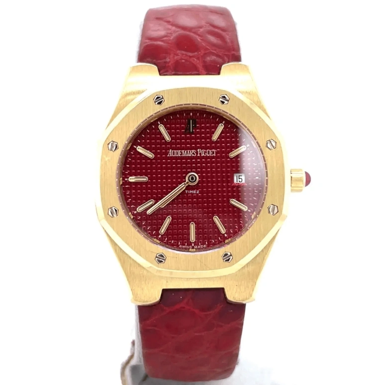 Audemars Piguet,Royal Oak 28mm,28mm,Yellow Gold,Red,Quartz,Day,Sapphire,77151BA Red