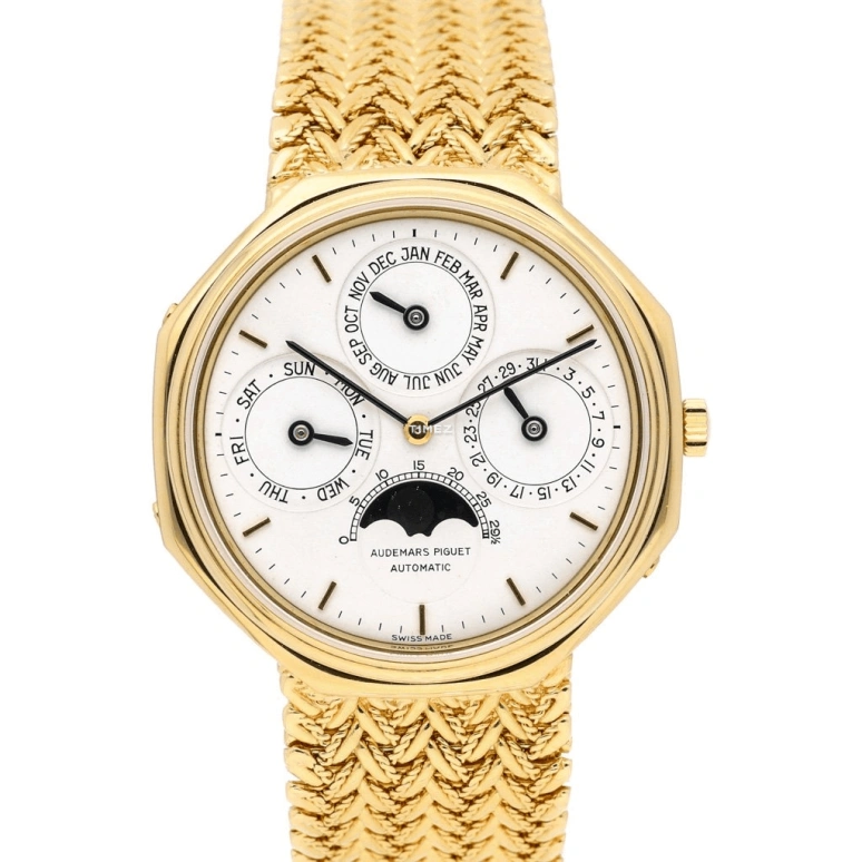 Audemars Piguet,Other 36mm,36mm,Yellow Gold,Silver,White,Automatic,Moonphase,Perpetual Calendar,Month,Date,Sapphire,Octagon,25557BA Silvered