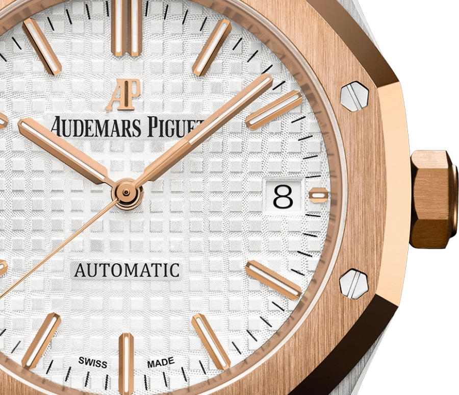 Audemars Piguet,Royal Oak 37mm,37mm,Rose Gold,Stainless Steel,Silver,White,Automatic,Day,60hours,15450SR,15450SR.OO.1256SR.01