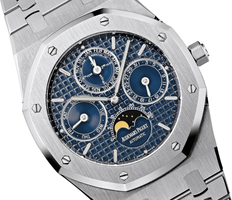 Audemars Piguet,Royal Oak 39mm,39mm,Stainless Steel,Blue,Automatic,Moonphase,Perpetual Calendar,Leap Year,Month,40hours,In-house Caliber,25820ST,25820ST.OO.0944ST.05