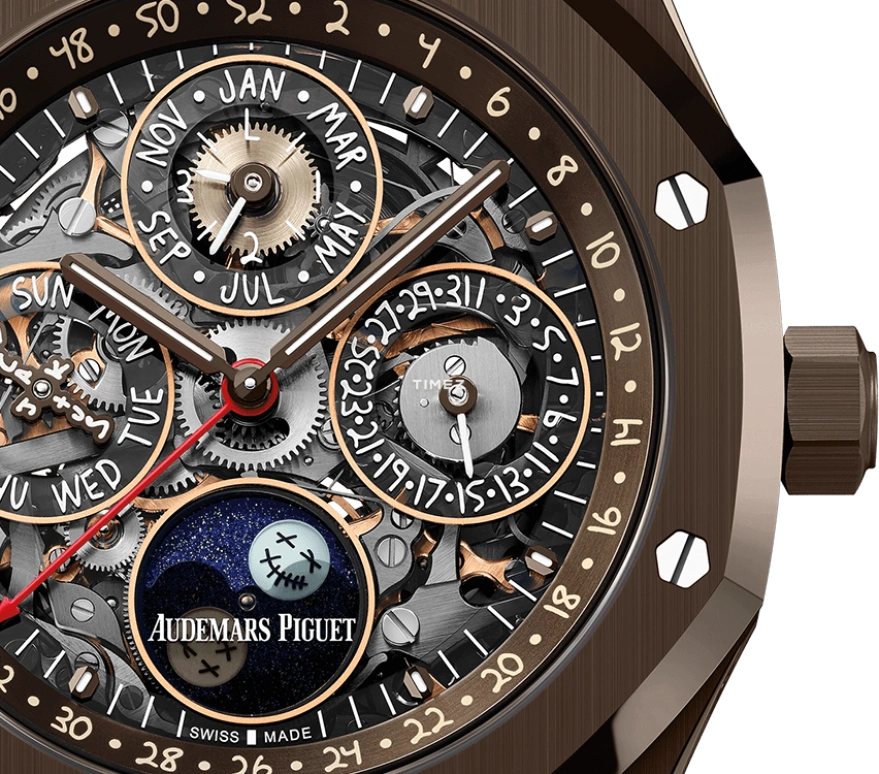 Audemars Piguet,Royal Oak 41mm,41mm,Ceramic,Skeleton,Automatic,Moonphase,Perpetual Calendar,Leap Year,Month,40hours,In-house Caliber,Zlatan Ibrahimović,Metro Boomin,Lionel Messi,La Pulga,26585CM,26585CM.OO.D301VE.01