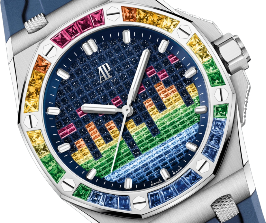 Audemars Piguet,Royal Oak Offshore 43mm,43mm,White Gold,Multi-Color,Orange,Blue,Green,Automatic,70hours,In-house Caliber,Anton Zaslavski,John Mayer,Zedd,15601BC,15601BC.YY.D343CA.01