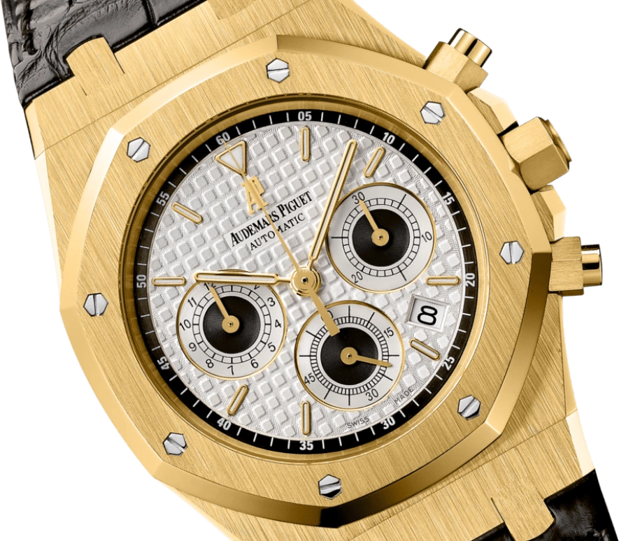 Audemars Piguet,Royal Oak 39mm,39mm,Yellow Gold,Silver,White,Black,Automatic,Chronograph,Day,26022BA,26022BA.OO.D098CR.01