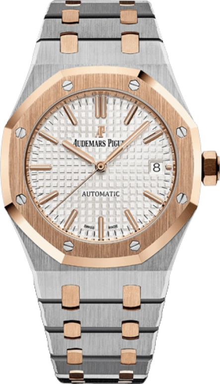 Audemars Piguet,Royal Oak 37mm,37mm,Rose Gold,Stainless Steel,Silver,White,Automatic,Day,60hours,15450SR,15450SR.OO.1256SR.01
