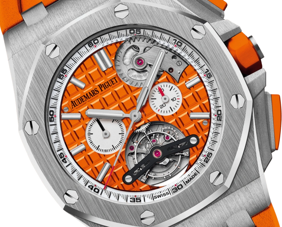 Audemars Piguet,Royal Oak Offshore 44mm,44mm,Stainless Steel,Orange,Automatic,Chronograph,Tourbillon,26540ST,26540ST.OO.A070CA.01