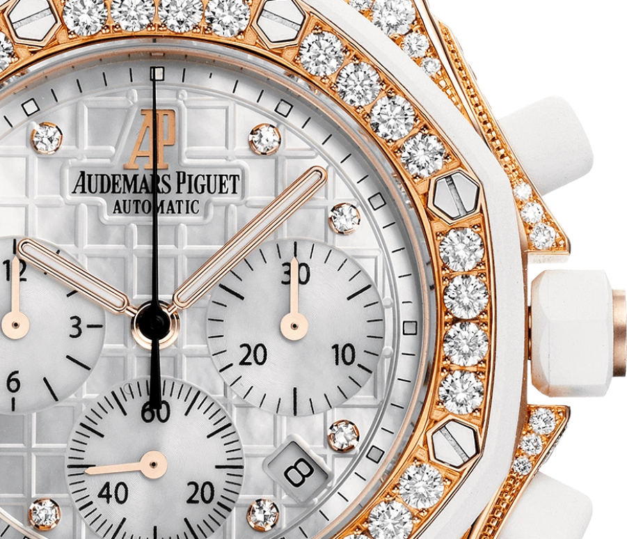 Audemars Piguet,Royal Oak Offshore 37mm,37mm,Pink Gold,Rubber,Silver,White,Automatic,Chronograph,Day,26092OK,26092OK.ZZ.D010CA.01