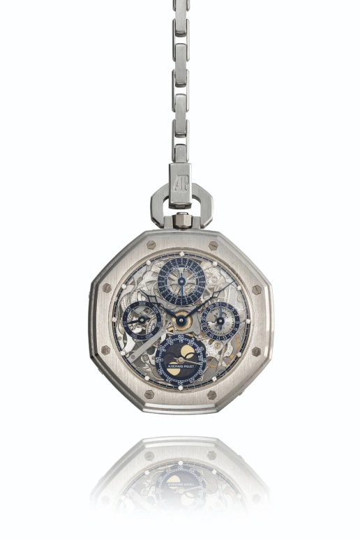 Audemars Piguet,Royal Oak 47mm,47mm,Platinum,Silver,Blue,Handwound,Moonphase,Perpetual Calendar,Leap Year,Month,Octagon,Silver,25729