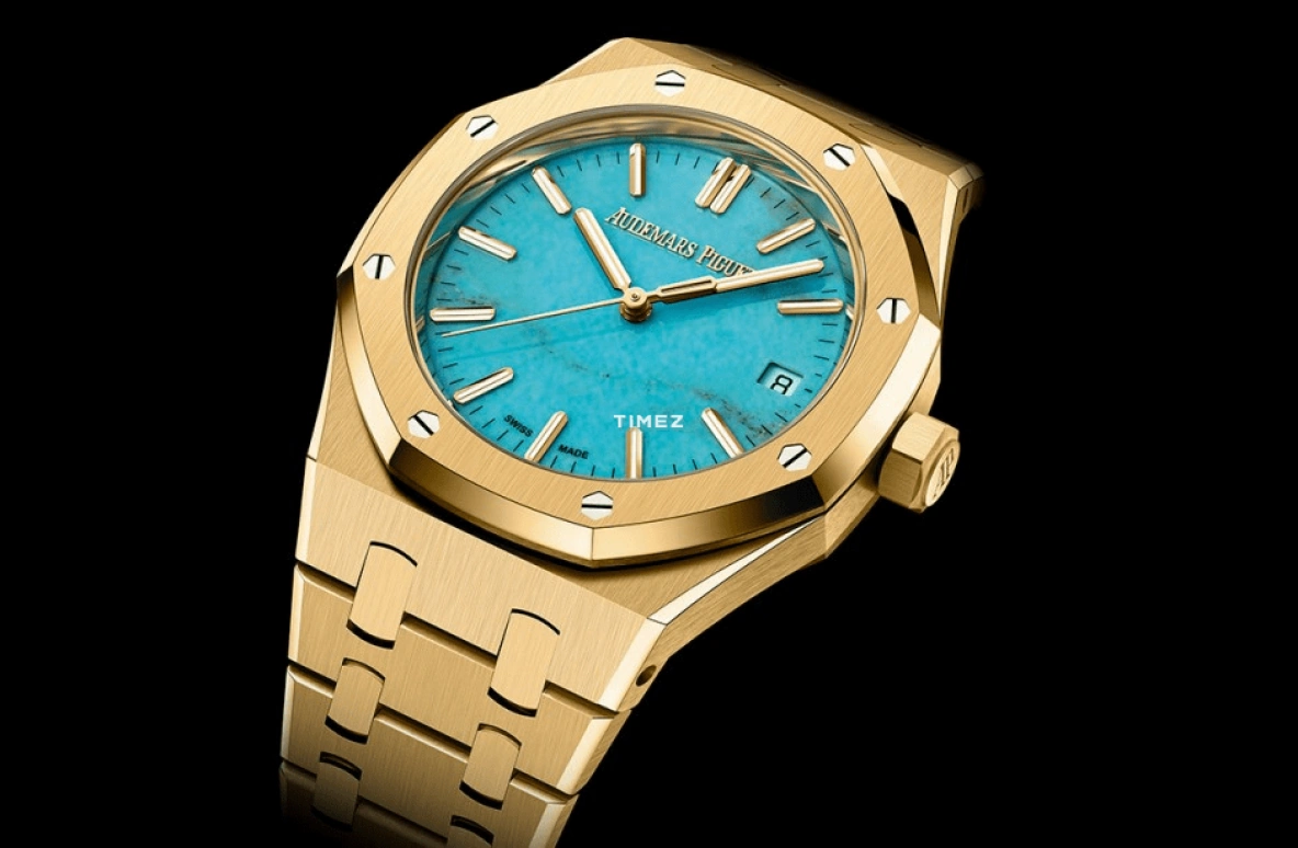 Audemars Piguet,Royal Oak 37mm,37mm,Yellow Gold,Turquoise,Blue,Automatic,Day,60hours,Haruna Kawaguchi,John Mayer,15550BA,15550BA.OO.1356BA.01