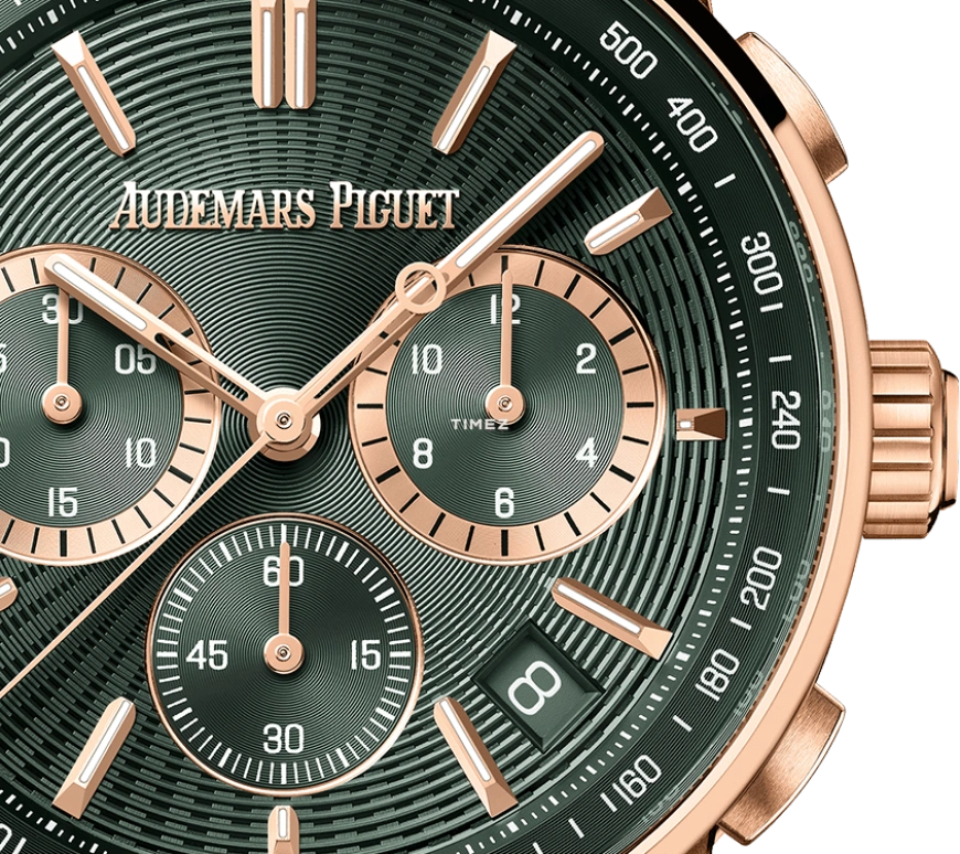 Audemars Piguet,CODE 11.59 41mm,41mm,Rose Gold,Green,Automatic,Chronograph,Day,Flyback,26393OR,26393OR.OO.A056KB.01