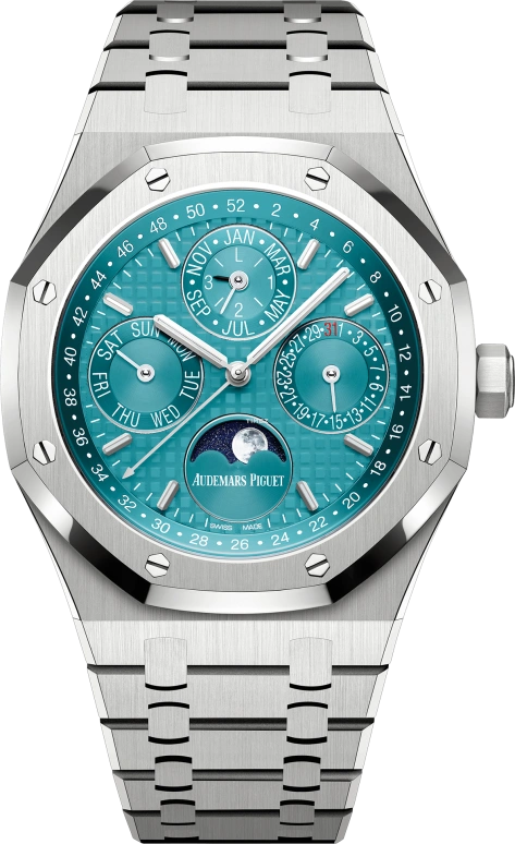 Audemars Piguet,Royal Oak 41mm,41mm,Stainless Steel,Turquoise,Automatic,Moonphase,Perpetual Calendar,Leap Year,Month,40hours,In-house Caliber,26613ST,26613ST.OO.1220ST.01
