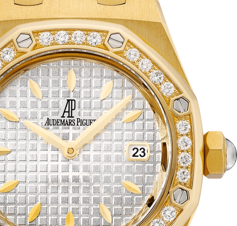 Audemars Piguet,Royal Oak 33mm,33mm,Yellow Gold,Silver,White,Quartz,Day,In-house Caliber,67601BA,67601BA.ZZ.1230BA.01