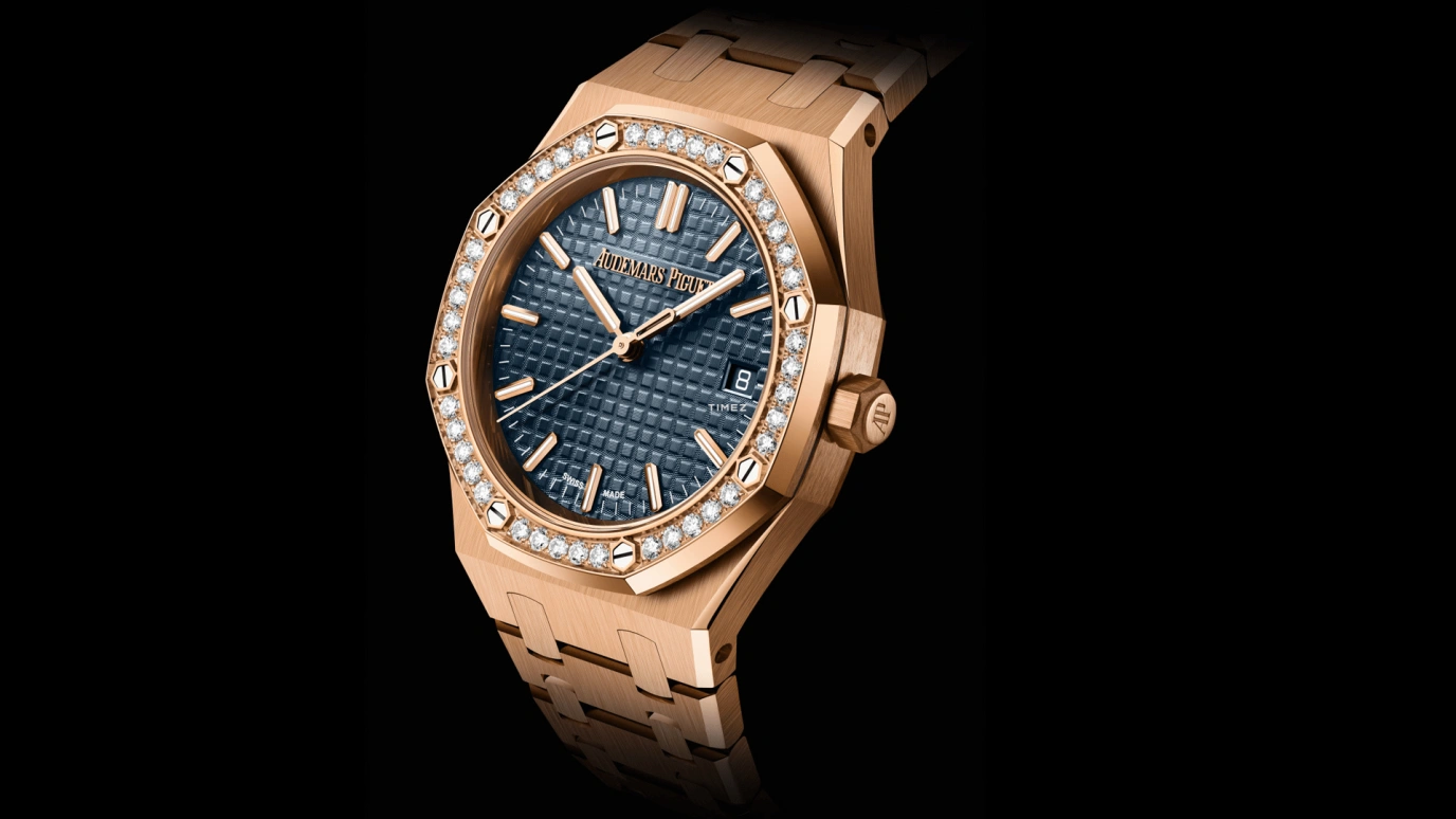 Audemars Piguet,Royal Oak 34mm,34mm,Pink Gold,Blue,Automatic,Day,50hours,77451OR,77451OR.ZZ.1361OR.02 50th
