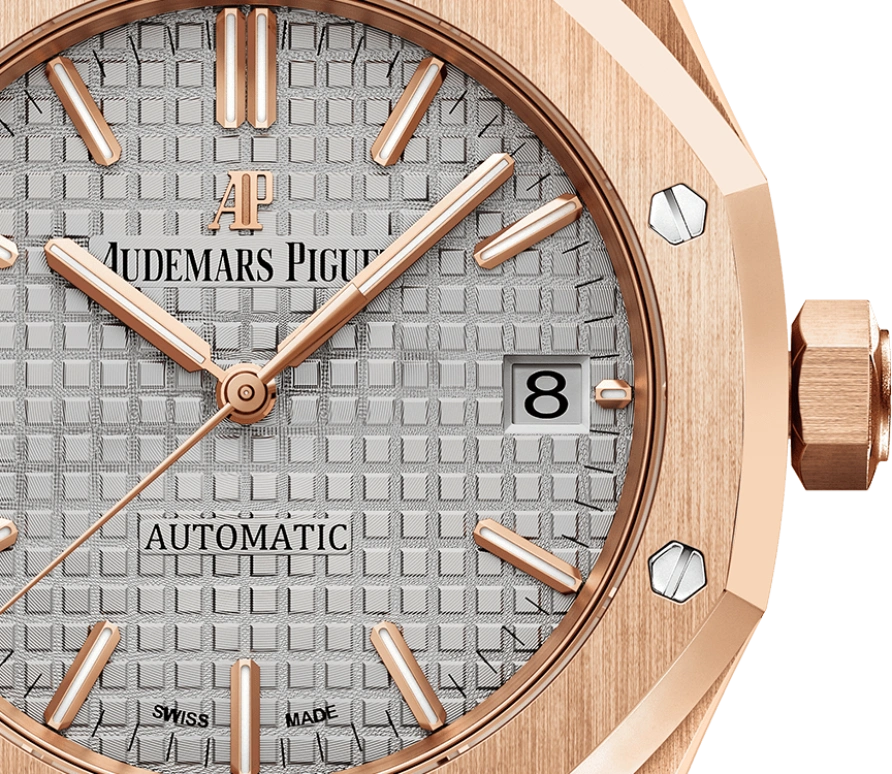 Audemars Piguet,Royal Oak 37mm,37mm,Pink Gold,Grey,Automatic,Day,60hours,15450OR,15450OR.OO.1256OR.01
