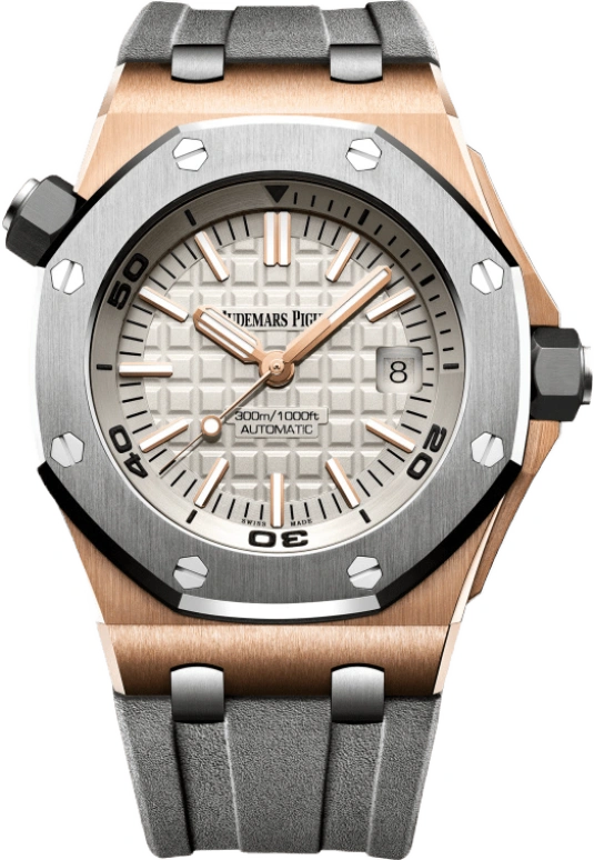 Audemars Piguet,Royal Oak Offshore 42mm,42mm,Pink Gold,Titanium,White,Silver,Automatic,Day,60hours,15711OI,15711OI.OO.A006CA.01