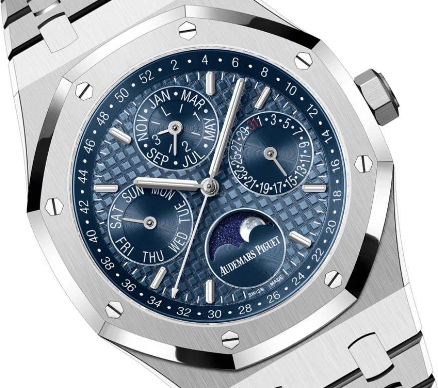 Audemars Piguet,Royal Oak 41mm,41mm,Stainless Steel,Blue,Automatic,Moonphase,Perpetual Calendar,Leap Year,Month,40hours,In-house Caliber,26574ST,26574ST.OO.1220ST.03