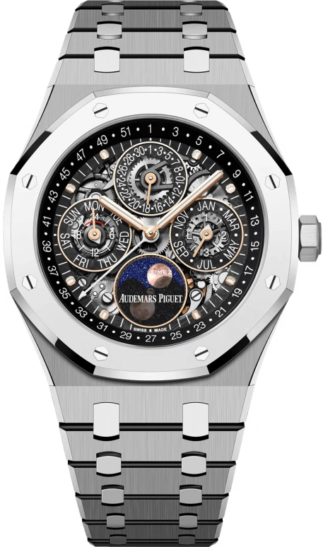 Audemars Piguet,Royal Oak 41mm,41mm,Titanium,Silver,Automatic,Moonphase,Perpetual Calendar,Leap Year,Month,55hours,In-house Caliber,26685XT,26685XT.OO.1320XT.01