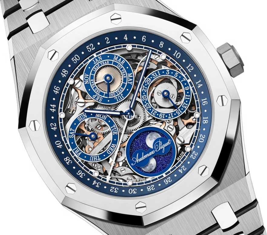 Audemars Piguet,Royal Oak 41mm,41mm,Titanium,Blue,Automatic,Moonphase,Perpetual Calendar,Leap Year,Month,40hours,In-house Caliber,26585XT,26585XT.OO.1220XT.01