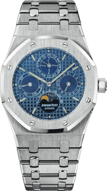 Audemars Piguet,Royal Oak 39mm,39mm,Stainless Steel,Blue,Automatic,Moonphase,Perpetual Calendar,Leap Year,Month,40hours,In-house Caliber,25820ST,25820ST.OO.0944ST.05