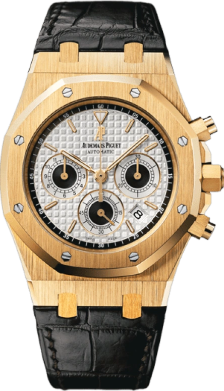 Audemars Piguet,Royal Oak 39mm,39mm,Yellow Gold,Silver,White,Black,Automatic,Chronograph,Day,26022BA,26022BA.OO.D098CR.01
