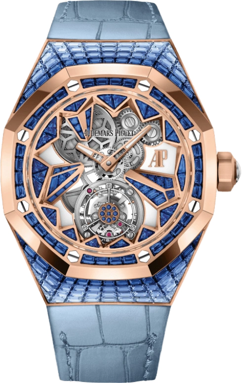 Audemars Piguet,Royal Oak Concept 38.50mm,38.50mm,Pink Gold,Skeleton,Grey,Blue,Handwound,Tourbillon,72hours,26228OR,26228OR.SS.D314CR.01