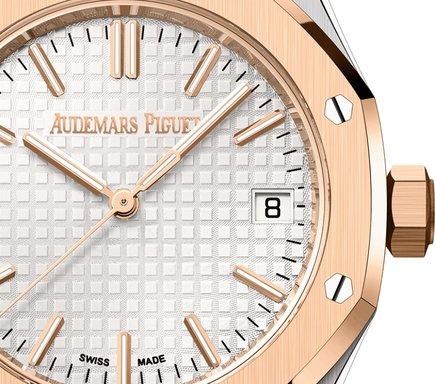 Audemars Piguet,Royal Oak 37mm,37mm,Pink Gold,Stainless Steel,Silver,White,Silver White,Automatic,Day,60hours,15550SR,15550SR.OO.1356SR.01 50th