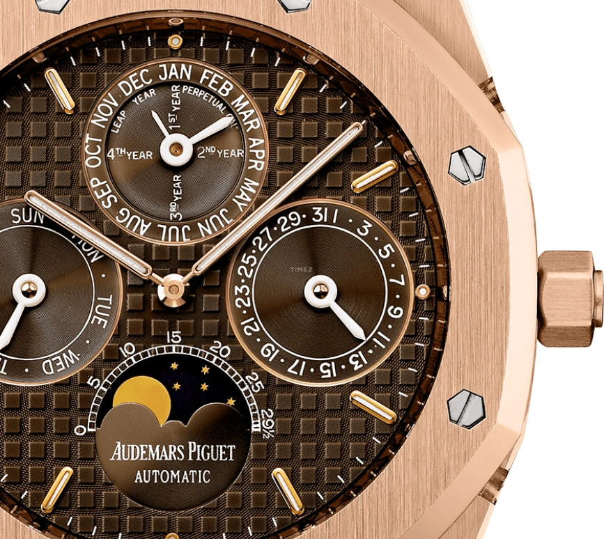 Audemars Piguet,Royal Oak 39mm,39mm,Pink Gold,Brown,Automatic,Moonphase,Perpetual Calendar,Leap Year,Month,40hours,In-house Caliber,26252OR,26252OR.OO.D092CR.01