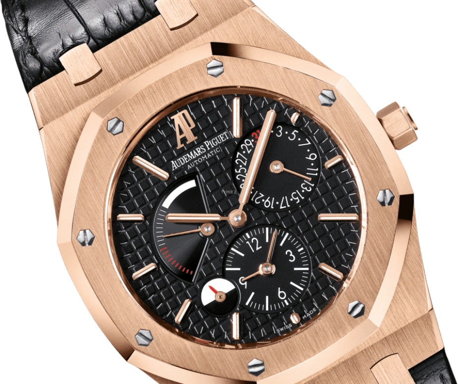 Audemars Piguet,Royal Oak 39mm,39mm,Rose Gold,Black,Automatic,Day,Power Reserve Indicator,Dule Time,Day / Night Indication,38hours,In-house Caliber,26120OR,26120OR.OO.D002CR.01