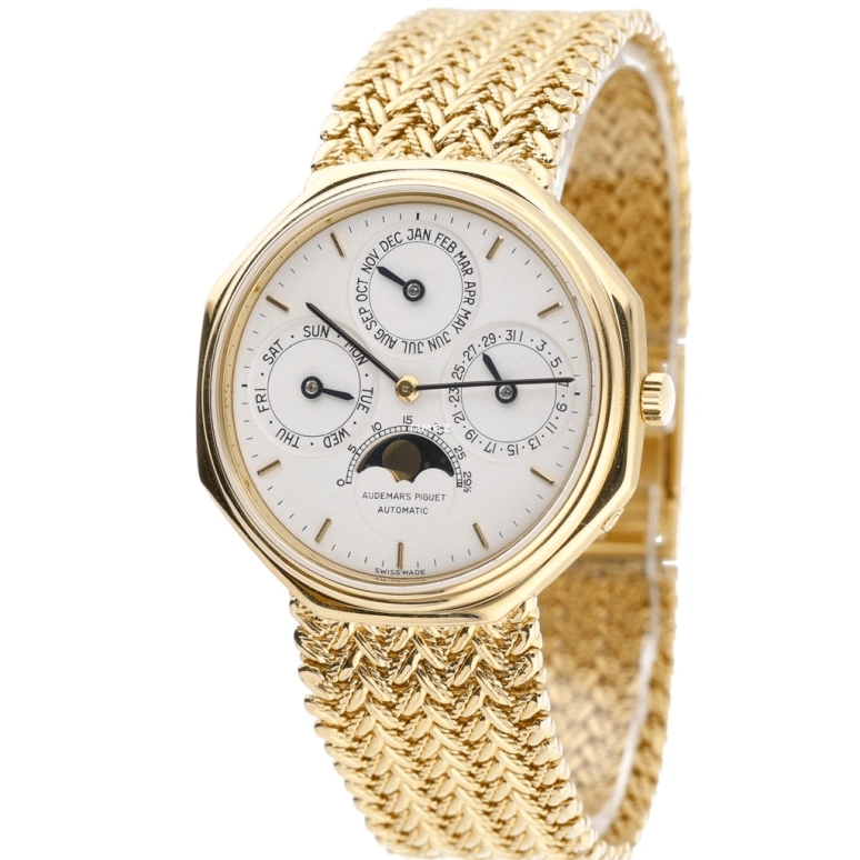 Audemars Piguet,Other 36mm,36mm,Yellow Gold,Silver,White,Automatic,Moonphase,Perpetual Calendar,Month,Date,Sapphire,Octagon,25557BA Silvered