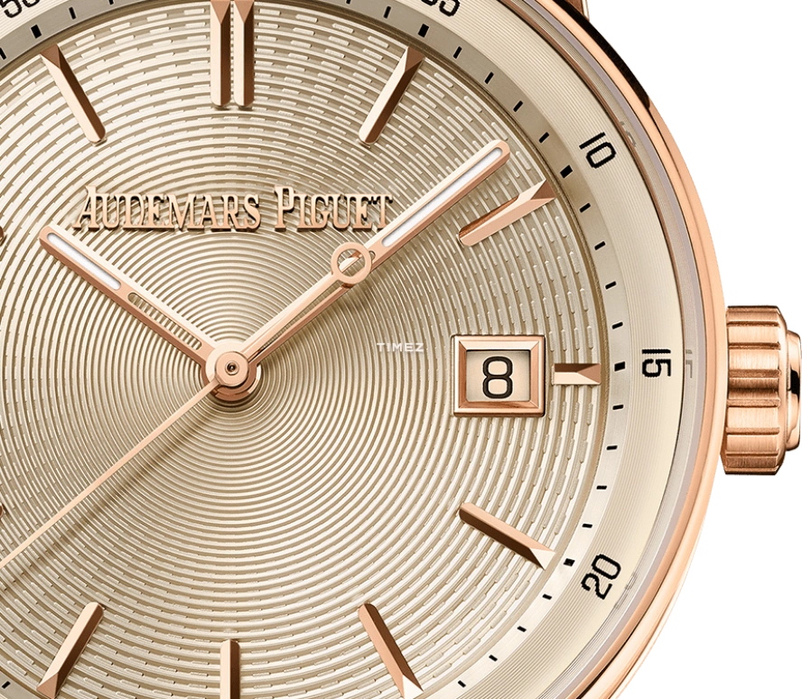 Audemars Piguet,CODE 11.59 38mm,38mm,Pink Gold,Cream,Automatic,Day,Sapphire,Crystal Glass,77410OR,77410OR.OO.A825CR.01