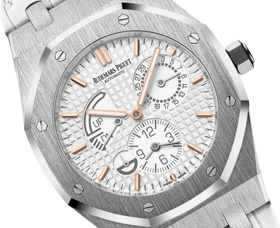 Audemars Piguet,Royal Oak 39mm,39mm,Stainless Steel,White,Silver,Automatic,Day,Power Reserve Indicator,Dule Time,Day / Night Indication,38hours,In-house Caliber,26124ST,26124ST.OO.D011CR.01