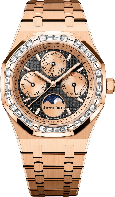 Audemars Piguet,Royal Oak 41mm,41mm,Rose Gold,Black,Automatic,Moonphase,Perpetual Calendar,Leap Year,Month,40hours,In-house Caliber,26614OR,26614OR.ZZ.1220OR.01