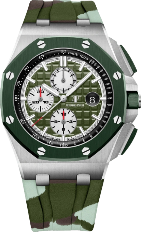Audemars Piguet,Royal Oak Offshore 44mm,44mm,Ceramic,Stainless Steel,Green,Automatic,Chronograph,Day,Nikola Jokic,26400SO,26400SO.OO.A055CA.01