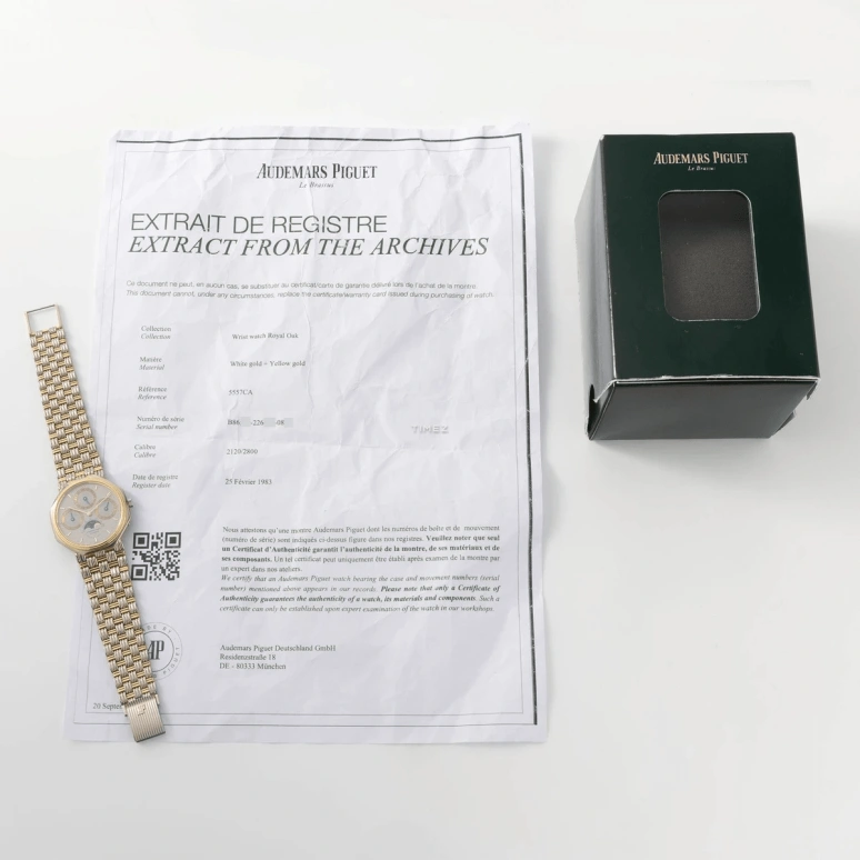 Audemars Piguet,Other 36mm,36mm,White Gold,Yellow Gold,Silver White,Automatic,Moonphase,Perpetual Calendar,Month,Date,40hours,In-house Caliber,5557CA