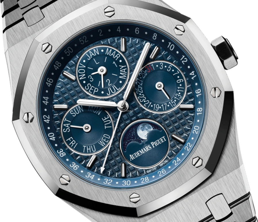 Audemars Piguet,Royal Oak 41mm,41mm,Stainless Steel,Blue,Automatic,Moonphase,Perpetual Calendar,Month,Date,40hours,In-house Caliber,26574ST,26574ST.OO.1220ST.02
