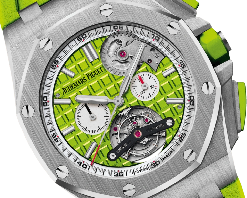 Audemars Piguet,Royal Oak Offshore 44mm,44mm,Stainless Steel,Green,Automatic,Chronograph,Tourbillon,26540ST,26540ST.OO.A038CA.01