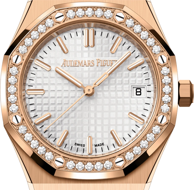 Audemars Piguet,Royal Oak 34mm,34mm,Rose Gold,Silver,White,Automatic,Day,50hours,77451OR,77451OR.ZZ.1361OR.01