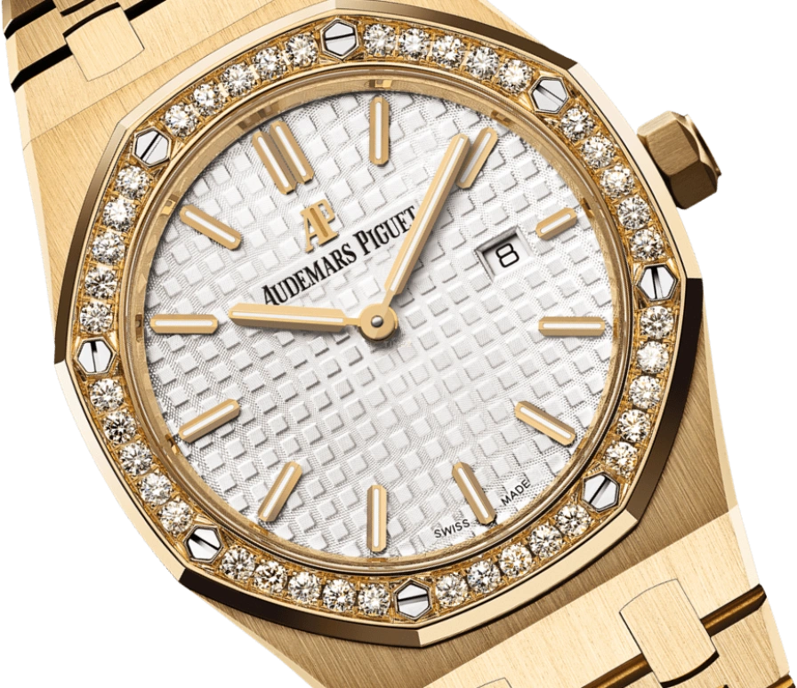 Audemars Piguet,Royal Oak 33mm,33mm,Yellow Gold,Silver,White,Quartz,Day,In-house Caliber,67651BA,67651BA.ZZ.1261BA.01