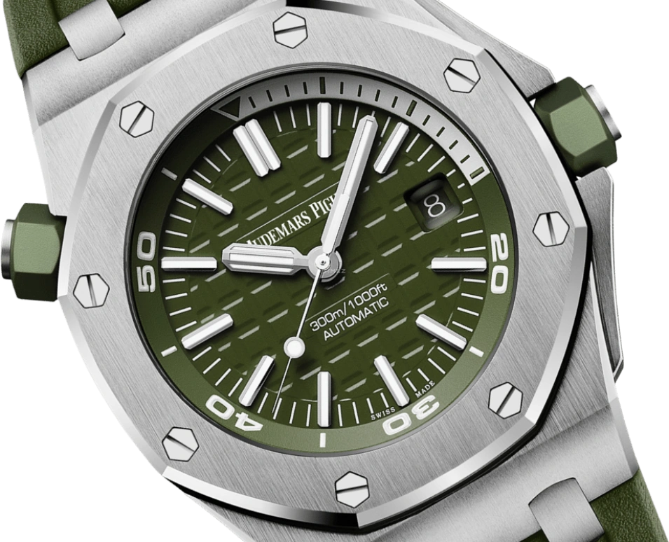 Audemars Piguet,Royal Oak Offshore 42mm,42mm,Stainless Steel,Green,Automatic,Day,60hours,15710ST,15710ST.OO.A052CA.01