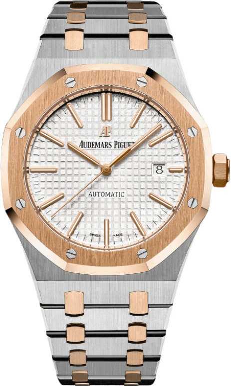 Audemars Piguet,Royal Oak 41mm,41mm,Rose Gold,Stainless Steel,Silver,White,Automatic,Day,60hours,15400SR,15400SR.OO.1220SR.01