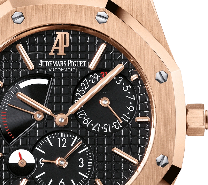 Audemars Piguet,Royal Oak 39mm,39mm,Rose Gold,Black,Automatic,Day,Power Reserve Indicator,Dule Time,Day / Night Indication,38hours,In-house Caliber,26120OR,26120OR.OO.D002CR.01