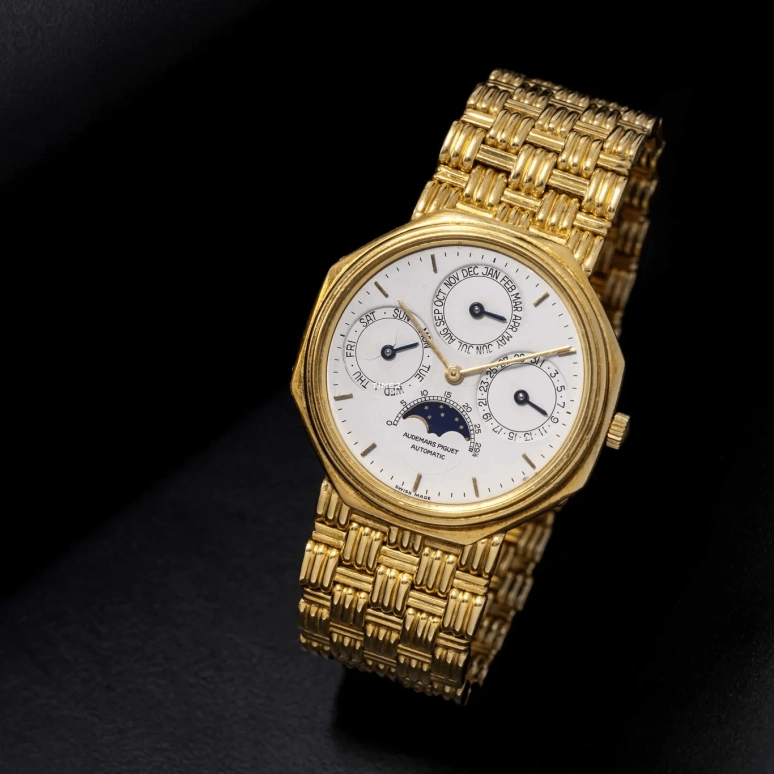 Audemars Piguet,Other 36mm,36mm,Yellow Gold,Silver,White,Automatic,Moonphase,Perpetual Calendar,Month,Date,Sapphire,Octagon,25557BA Silvered