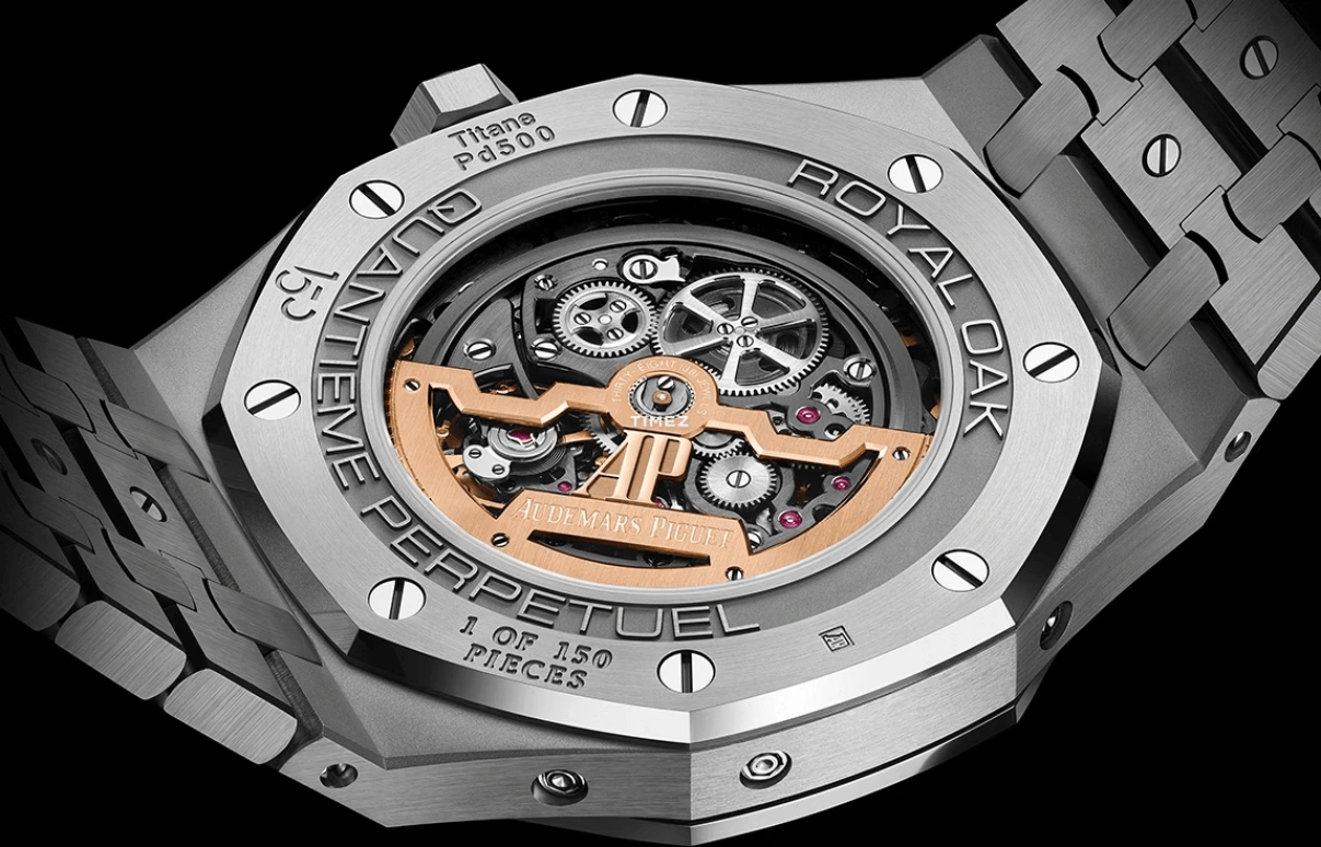 Audemars Piguet,Royal Oak 41mm,41mm,Titanium,Blue,Automatic,Moonphase,Perpetual Calendar,Leap Year,Month,40hours,In-house Caliber,26585XT,26585XT.OO.1220XT.01